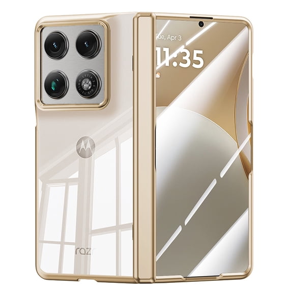 ELEHOLD Hard Polycarbonate Shockproof Hinge Protection Cover Cell Phone Case With Built-in Screen Protector for Moto Razr Fold (2026),Gold(HD Clear Film)