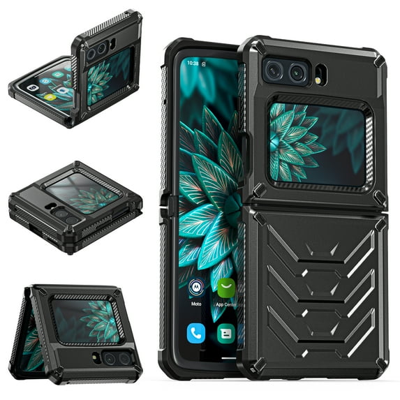ELEHOLD Heavy Duty Armored Case for Motorola Moto Razr 2022 Full Body Protection Flip Hard Shell Shockproof Anti-Scratch Rugged Case Support Wireless Charging, Black