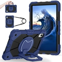 ELEHOLD Heavy Duty Case For Lenovo ldea Tab 11 2025/ K11 Gen 2,11-inch, 3-Layer Rugged 360 Rotating Kickstand Handle Grip Detachable Shoulder Strap Kids Friendly Shockproof Case ,Black Navy