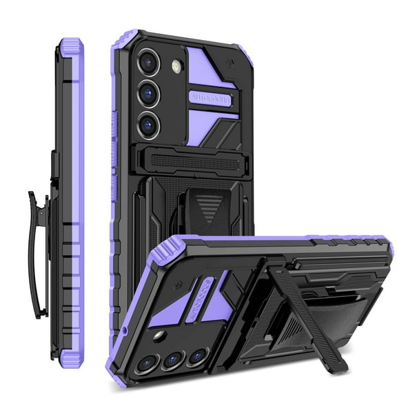 ELEHOLD Heavy Duty Case for Samsung Galaxy A34 5G, Hybrid Rugged Military Grade Shockproof Cover with Hidden Kickstand Detachable Rotating Belt Clip Armor Case, Purple
