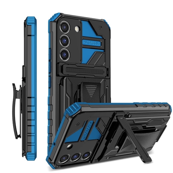 ELEHOLD Heavy Duty Case for Samsung Galaxy A54 5G, Hybrid Rugged Military Grade Shockproof Cover with Hidden Kickstand Detachable Rotating Belt Clip Armor Case, Blue