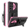 thumbnail image 1 of ELEHOLD Heavy Duty Case for Samsung Galaxy S23 Ultra, Hybrid Rugged Military Grade Shockproof Cover with Hidden Kickstand Detachable Rotating Belt Clip Armor Case, Pink, 1 of 10