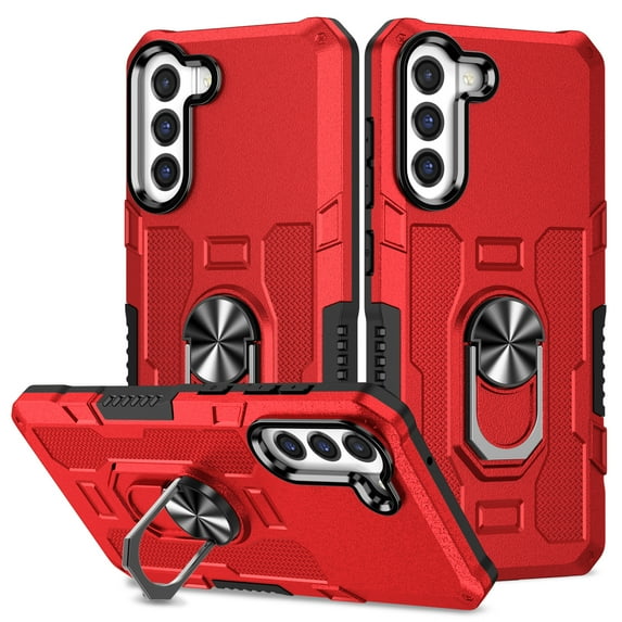 ELEHOLD Heavy Duty Case for Samsung Galaxy S24 Rugged Case, 360° Rotating Ring Holder Kickstand Support Magnetic Car Mount Full Body Shockproof Protective Case -Red