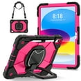 thumbnail image 1 of ELEHOLD Heavy Duty Case for iPad 10th Generation 2022, 3-Layer Rugged 360 Rotating Kickstand Handle Grip Detachable Shoulder Strap Kids Friendly Shockproof Case for iPad 10.9",Black+Rose, 1 of 8