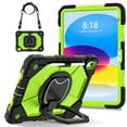 thumbnail image 1 of ELEHOLD Heavy Duty Case for iPad 10th Generation 2022, 3-Layer Rugged 360 Rotating Kickstand Handle Grip Detachable Shoulder Strap Kids Friendly Shockproof Case for iPad 10.9",Black+Green, 1 of 8