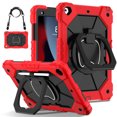 thumbnail image 1 of ELEHOLD Heavy Duty Case for iPad 9th 8th 7th Generation 2021/2020/2019, 3-Layer Rugged 360 Rotating Kickstand Handle Grip Shoulder Strap Kids Friendly Shockproof Case for iPad 10.2", Black+Red, 1 of 9