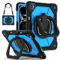 thumbnail image 1 of ELEHOLD Heavy Duty Case for iPad Pro 11-inch (M5) 2025/(M4) 2024 , 3-Layer Rugged 360 Rotating Kickstand Handle Grip Detachable Shoulder Strap Kids Friendly Shockproof Case, Black+Blue, 1 of 8