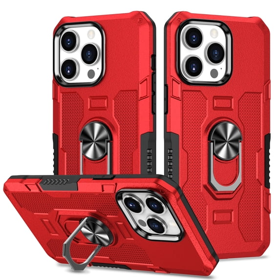 ELEHOLD Heavy Duty Case for iPhone 15 Plus Rugged Case, 360° Rotating Ring Holder Kickstand Support Magnetic Car Mount Shockproof Protective Case for iPhone 15 Plus - Red