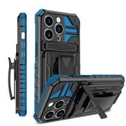 ELEHOLD Heavy Duty Case for iPhone 15 Pro Max, Hybrid Rugged Military Grade Shockproof Cover with Hidden Kickstand Detachable Rotating Belt Clip Armor Case for iPhone 15 Pro Max, Blue