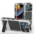 thumbnail image 1 of ELEHOLD Heavy Duty Case for iPhone 15 Pro Max,Rugged Military Grade Shockproof Case,with Screen Protector Built-in Hidden Foldable Kickstand Metal Back Cover Case for iPhone 15 Pro Max - Silver, 1 of 10