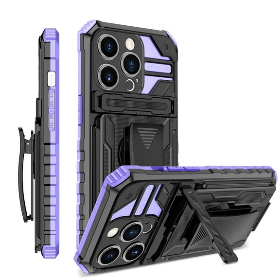 ELEHOLD Heavy Duty Case for iPhone 16 Plus, Hybrid Rugged Military Grade Shockproof Cover with Hidden Kickstand Detachable Rotating Belt Clip Armor Case for iPhone 16 Plus, Purple
