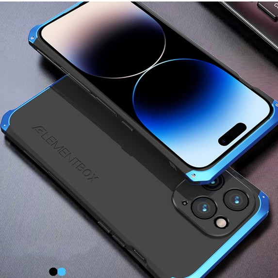 ELEHOLD Heavy Duty Case for iPhone 16 Pro Max, Hybrid Alloy Metal Frame + PC Back Cover Military Grade Shockproof Protective Case Cover for iPhone 16 Pro Max, Blackblue
