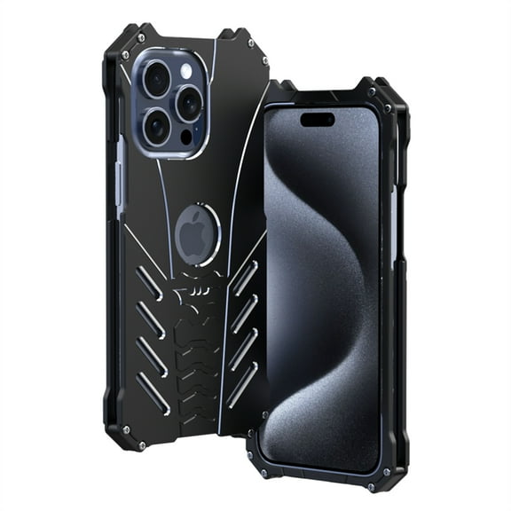 ELEHOLD Heavy Duty Metal Case for iPhone 15 Pro Max Hollow Design Heat Dissipation Rugged Military Grade Aluminum Alloy Metal Bumper Shockproof Protection Armor Case for 6.7" iPhone 15 Pro Max