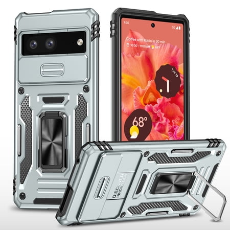 ELEHOLD Heavy Duty Rugged Case for Google Pixel 7A Full Body Protection with Camera Lens Protector Magnetic Metal Ring Holder Kickstand Anti-Scratch Shockproof Case for Google Pixel 7a,Gray