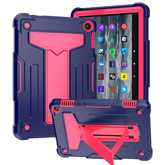 ELEHOLD Heavy Duty Rugged Case for Kindle Fire HD 8 /Fire HD 8 Plus 2022 Release, Built-in Hidden Kickstand Shockproof Anti-Scratch Hybrid Case for Fire HD 8 /8 Plus (12th Gen 8" ),  Navy + Rose
