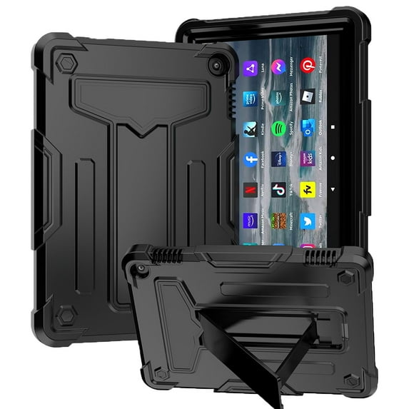 ELEHOLD Heavy Duty Rugged Case for Kindle Fire HD 8 /Fire HD 8 Plus 2022 Release, Built-in Hidden Kickstand Shockproof Anti-Scratch Hybrid Case for Fire HD 8 /8 Plus (12th Gen 8" ), Black