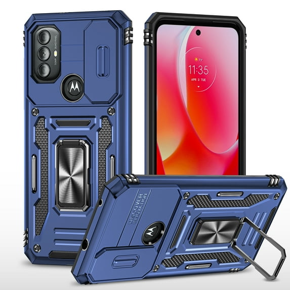 ELEHOLD Heavy Duty Rugged Case for Motorola G Pure 6.5 inch Full Body Protection with Camera Lens Cover Magnetic Metal Ring Holder Kickstand Anti-Scratch Shockproof Case,Navyblue