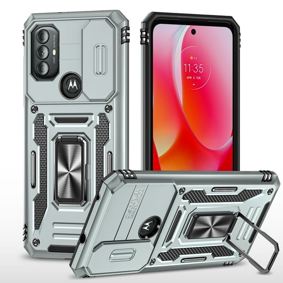 ELEHOLD Heavy Duty Rugged Case for Motorola G Pure 6.5 inch Full Body Protection with Camera Lens Cover Magnetic Metal Ring Holder Kickstand Anti-Scratch Shockproof Case,Gray