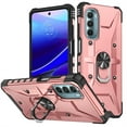 thumbnail image 1 of ELEHOLD Heavy Duty Rugged Case for Motorola Moto G Stylus 5G 2022, 360° Rotation Ring Holder Kickstand Function Anti-Slip Work with Magnetic Car Mount Shockproof Protective Case, Rosegold, 1 of 8