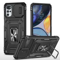 ELEHOLD Heavy Duty Rugged Case for Motorola Moto G22 6.5" 2022, Full Body Protection with Camera Lens Cover Magnetic Metal Ring Holder Kickstand Anti-Scratch Shockproof Case,Black