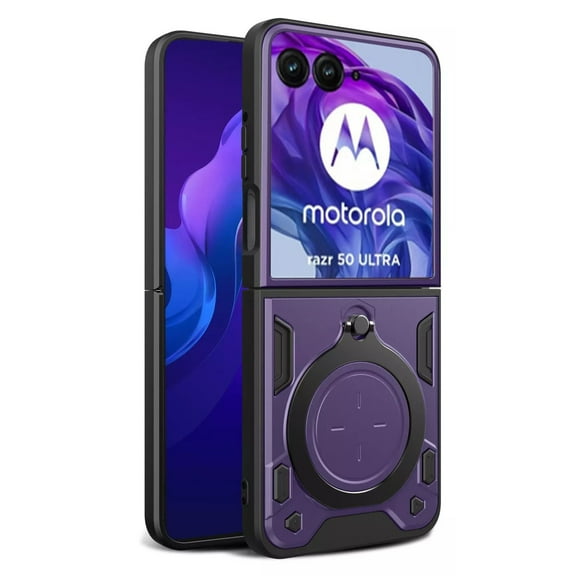 ELEHOLD Heavy Duty Rugged Case for Motorola Razr Ultra 2025 /Motorola Razr 60 Ultra,Foldable Kickstand Bracket Strong Magnetic Force Shockproof Hybrid Case,Purple