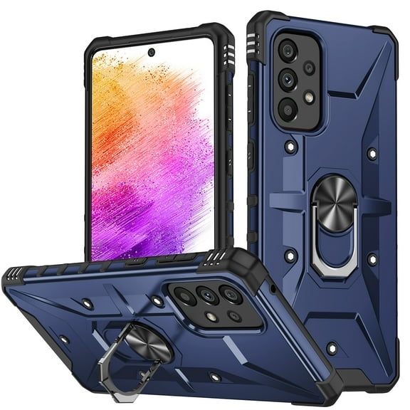ELEHOLD Heavy Duty Rugged Case for  Samsung Galaxy A13 5G/4G,360° Rotation Ring Holder Kickstand Function Anti-Slip Work with Magnetic Car Mount Shockproof Protective Case,Darkblue