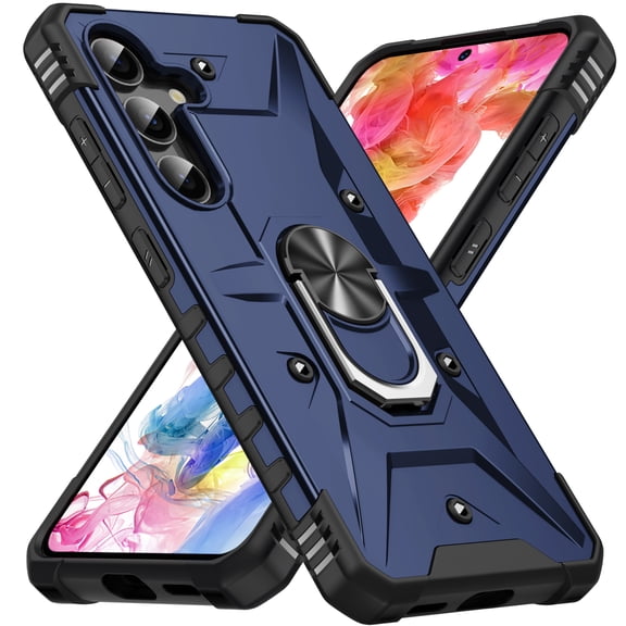 ELEHOLD Heavy Duty Rugged Case for Samsung Galaxy A16 5G,360° Rotation Ring Holder Kickstand Function Anti-Slip Work with Magnetic Car Mount Shockproof Protective Case,Deep Blue