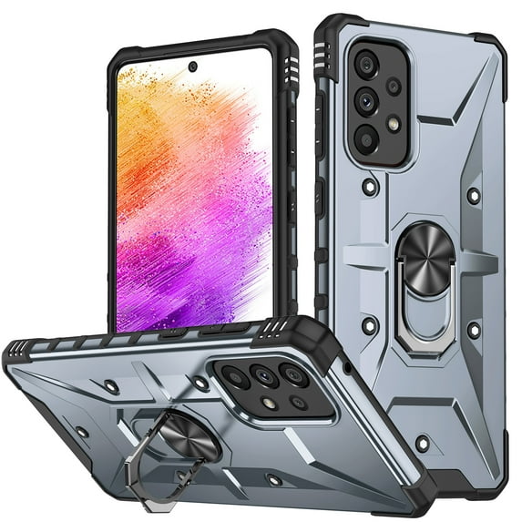 ELEHOLD Heavy Duty Rugged Case for Samsung Galaxy A33 5G,360° Rotation Ring Holder Kickstand Function Anti-Slip Work with Magnetic Car Mount Shockproof Protective Case,Gray