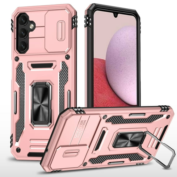 ELEHOLD Heavy Duty Rugged Case for Samsung Galaxy A54 5G Full Body Protection with Camera Lens Protector Magnetic Metal Ring Holder Kickstand Anti-Scratch Shockproof Case for Samsung A54 5G,Rosegold