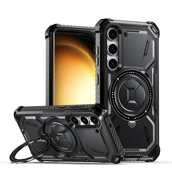 ELEHOLD Heavy Duty Rugged Case for Samsung Galaxy S23 Plus/S23+ 6.6" Hybrid Shockproof Full Body Protective Hidden Kickstand Holder Support Wireless Charging,Black