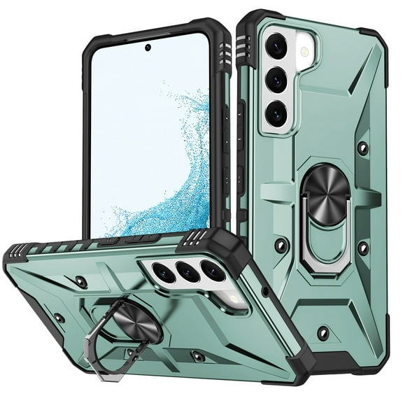 ELEHOLD Heavy Duty Rugged Case for Samsung Galaxy S24,360° Rotation Ring Holder Kickstand Function Anti-Slip Work with Magnetic Car Mount Shockproof Protective Case for Galaxy S24,Deep Green