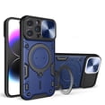 thumbnail image 1 of ELEHOLD Heavy Duty Rugged Case for iPhone 15 Pro Max,Sliding Lens Cover Foldable Kickstand Bracket Strong Magnetic Force Shockproof Hybrid Case,Blue, 1 of 12