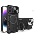 thumbnail image 1 of ELEHOLD Heavy Duty Rugged Case for iPhone 15 Pro,Sliding Lens Cover Foldable Kickstand Bracket Strong Magnetic Force Shockproof Hybrid Case,Black, 1 of 12
