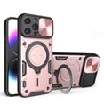 thumbnail image 1 of ELEHOLD Heavy Duty Rugged Case for iPhone 16 Plus,Sliding Lens Cover Foldable Kickstand Bracket Strong Magnetic Force Shockproof Hybrid Case,Pink, 1 of 12