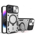 thumbnail image 1 of ELEHOLD Heavy Duty Rugged Case for iPhone 16,Sliding Lens Cover Foldable Kickstand Bracket Strong Magnetic Force Shockproof Hybrid Case,Silver, 1 of 12