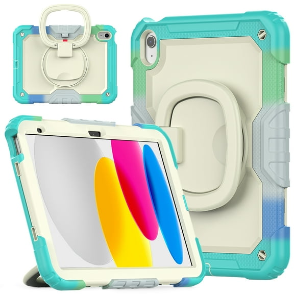 ELEHOLD Heavy Duty Rugged Case for iPad 10.9" 10th Generation (2022) Three-Layer Protection Portable Folding Handle Grip 360° Rotating Bracket Kickstand Shockproof Cover For iPad 10th Gen 2022,Blue