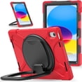 thumbnail image 1 of ELEHOLD Heavy Duty Rugged Case for iPad 10.9" (2022) 10th Generation Three-Layer Protection Foldable Portable 360 Rotating Bracket Kickstand Handle Grip Shockproof Durable Case,Red, 1 of 7