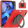 thumbnail image 1 of ELEHOLD Heavy Duty Rugged Case for iPad Pro 12.9 2022/2021/2020/2018 Three-Layer Protection Foldable 360° Rotating Kickstand Portable Handle Grip Shockproof Case for Kids Adult,Red, 1 of 6