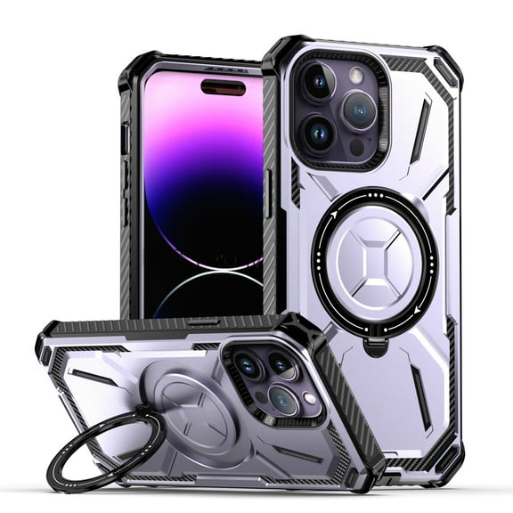 ELEHOLD Heavy Duty Rugged Case for  iPhone 14 Pro 6.1" 2022 Hybrid Shockproof Full Body Protective Hidden Kickstand Holder Compatible with MagSafe, Purple