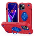 thumbnail image 1 of ELEHOLD Heavy Duty Rugged Case for iPhone 15 Foldable Ring Holder Kickstand Case, Hybrid Tri-Layers Military Grade Shockproof Protection Cover for 6.1" iPhone 15,Red+Blue, 1 of 5