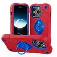 thumbnail image 1 of ELEHOLD Heavy Duty Rugged Case for iPhone 15 Pro Max Foldable Ring Holder Kickstand Case, Hybrid Tri-Layers Military Grade Shockproof Protection Cover for iPhone 15 Pro Max,Red+Blue, 1 of 5