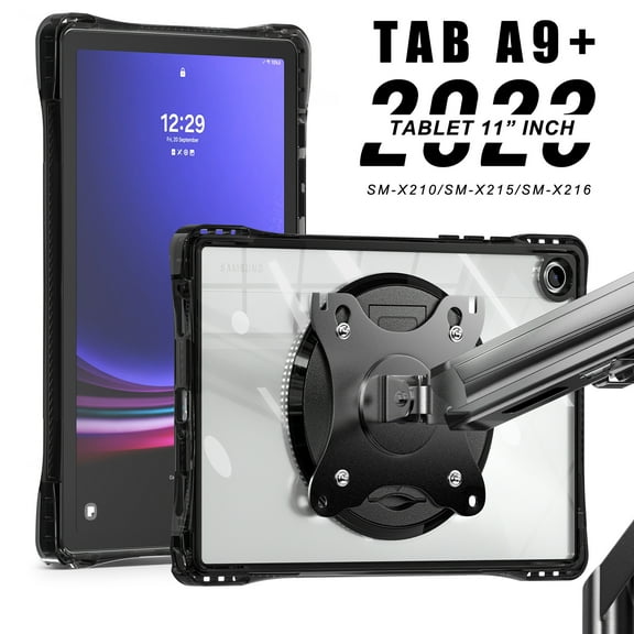 ELEHOLD Heavy Duty VESA-Compatible Case for Samsung Galaxy Tab A9+ 11" 2023 (SM-X210, SM-X215, SM-X216B), Shockproof Hybrid Protective Cover with 360 Rotating Kickstand / VESA 75x75mm Mount,Black