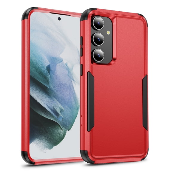 ELEHOLD Hybrid Case for Samsung Galaxy S24 6.2" Rugged Shockproof Anti-Scratch Anti-Fingerprint Protective Hard PC Cover Support Wireless Charging for Samsung Galaxy S24 - Red+Black