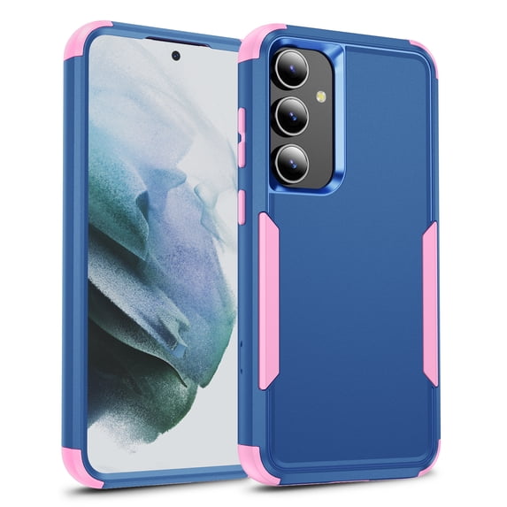 ELEHOLD Hybrid Case for Samsung Galaxy S24 6.2" Rugged Shockproof Anti-Scratch Anti-Fingerprint Protective Hard PC Cover Support Wireless Charging for Samsung Galaxy S24 - Blue+Pink