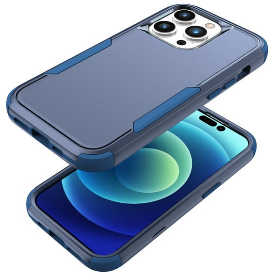 ELEHOLD Hybrid Case for iPhone 15 Pro Max 6.7" Rugged Shockproof Anti-Scratch Anti-Fingerprint Protective Hard PC Cover Support Wireless Charging for iPhone 15 Pro Max - Blue