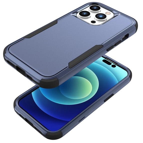 ELEHOLD Hybrid Case for iPhone 16 6.1" Rugged Shockproof Anti-Scratch Anti-Fingerprint Protective Hard PC Cover Support Wireless Charging for iPhone 16 - Blue+Black