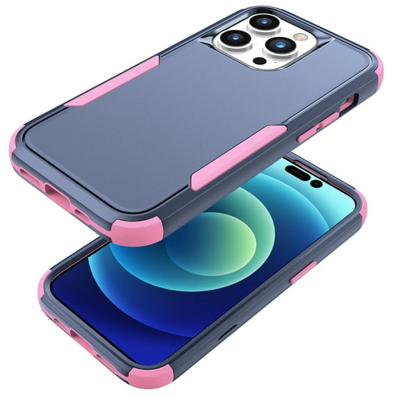 ELEHOLD Hybrid Case for iPhone 16 Pro Max 6.9" Rugged Shockproof Anti-Scratch Anti-Fingerprint Protective Hard PC Cover Support Wireless Charging for iPhone 16 Pro Max - Blue+Pink