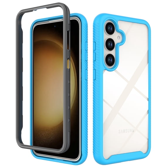 ELEHOLD Hybrid Clear Case for Samsung Galaxy S24, Slim Thin Lightweight Anti-Yellowing Transparent Clear Shockproof Bumper Frame Protective Case for Samsung Galaxy S24,Lightblue