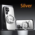 thumbnail image 1 of ELEHOLD Hybrid Frosted Plating Rugged Case For Samsung Galaxy S24 Ultra – PC + TPU Magnetic Shockproof Cover, MagSafe Compatible, with 360° Rotatable Ring Stand & Lens All-Inclusive Design, Silver, 1 of 7