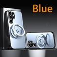 thumbnail image 1 of ELEHOLD Hybrid Frosted Plating Rugged Case For Samsung Galaxy S24 Ultra – PC + TPU Magnetic Shockproof Cover, MagSafe Compatible, with 360° Rotatable Ring Stand & Lens All-Inclusive Design, Blue, 1 of 7